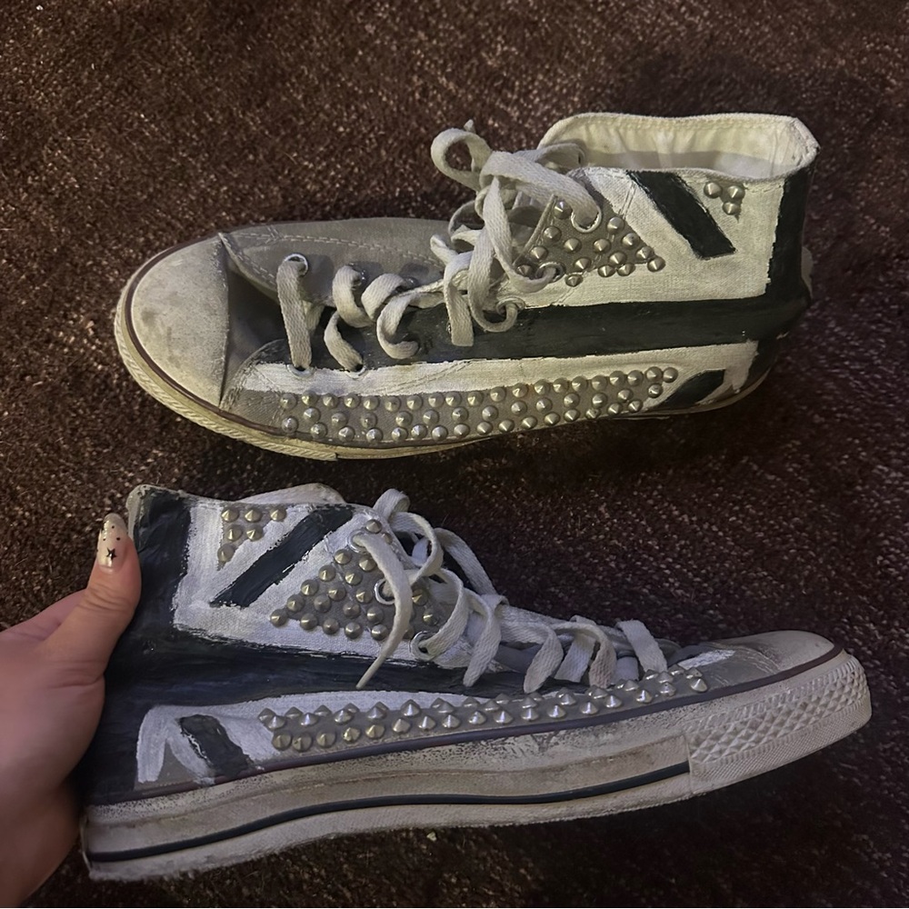 Studded High Top Sneakers in Black and White